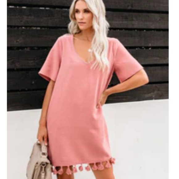 Vici mauve tassel pocketed shift dress - mauve - Picture 1 of 3
